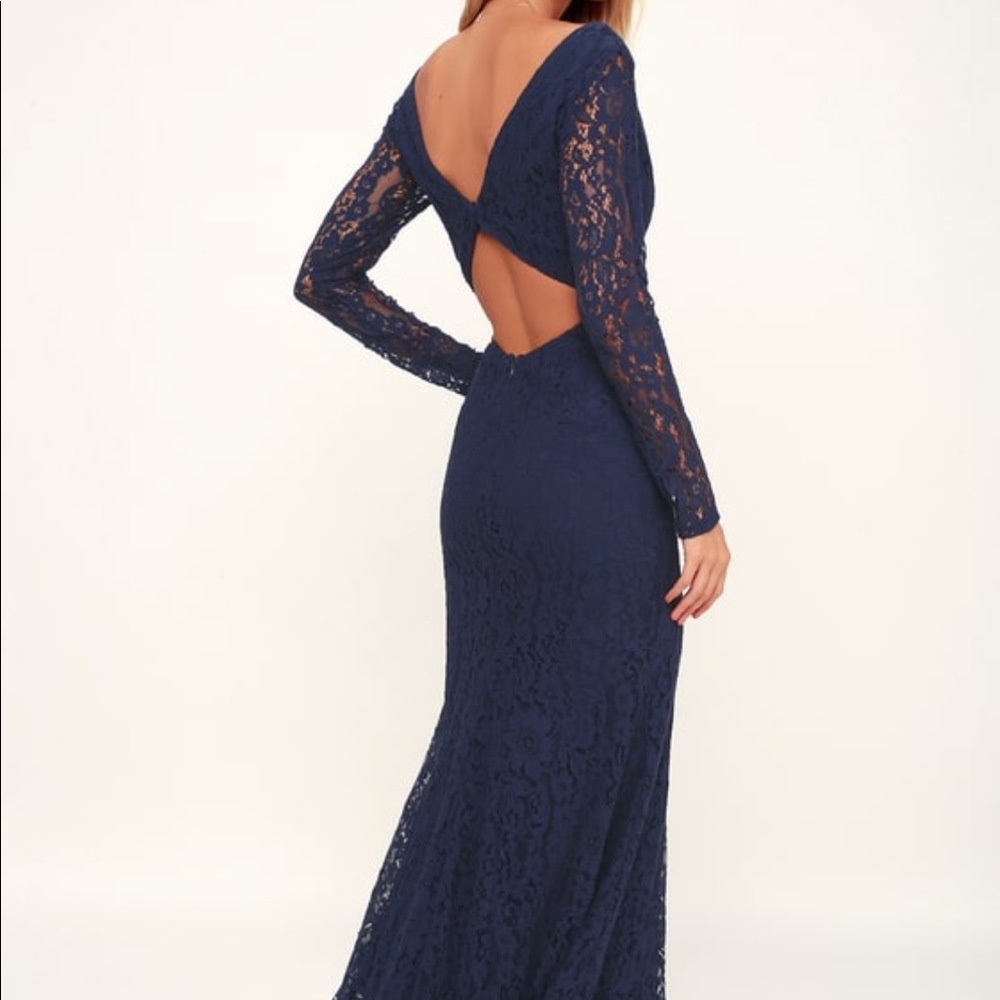 Lulus Navy Narural Beauty lace long dress NWT